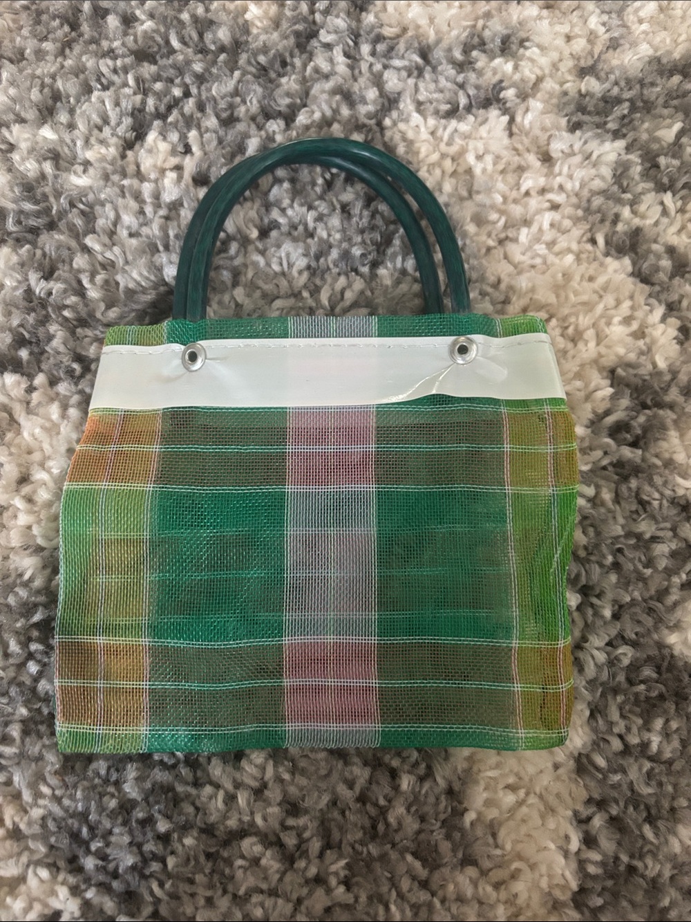 Green Plaid Tote Bag with Clear Trim